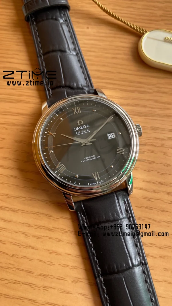 OMEGA De Ville Prestige 39.5mm SS A+F 1:1 Best Edition Black Dial Sliver Markers on Black Leather Strap A2500 - Super Clone Watch | 1:1 Best Version