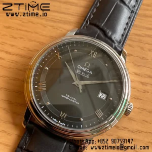 OMEGA De Ville Prestige 39.5mm SS A+F 1:1 Best Edition Black Dial Sliver Markers on Black Leather Strap A2500 - Super Clone Watch | 1:1 Best Version