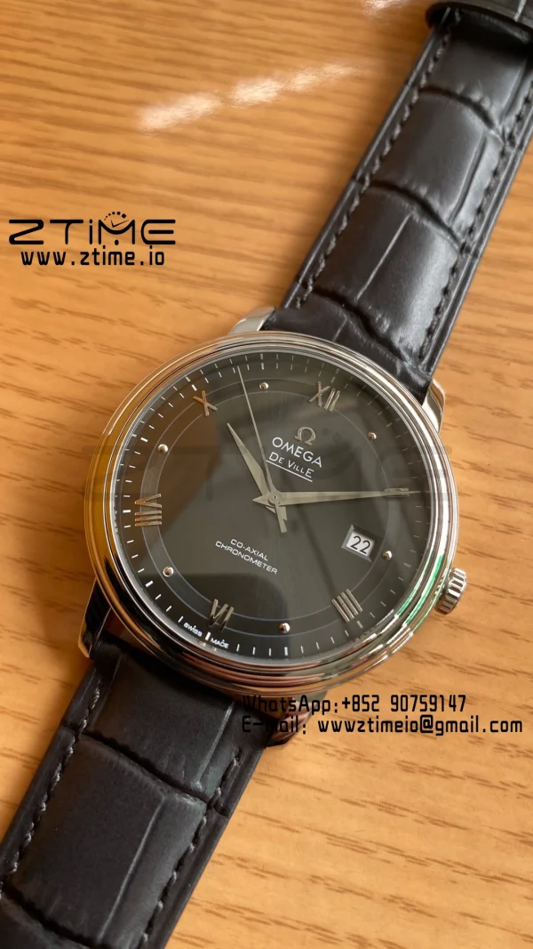 OMEGA De Ville Prestige 39.5mm SS A+F 1:1 Best Edition Black Dial Sliver Markers on Black Leather Strap A2500 - Super Clone Watch | 1:1 Best Version
