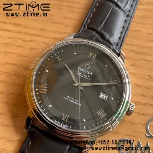 OMEGA De Ville Prestige 39.5mm SS A+F 1:1 Best Edition Black Dial Sliver Markers on Black Leather Strap A2500 - Super Clone Watch | 1:1 Best Version