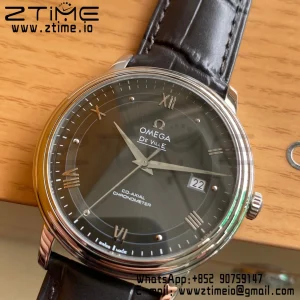 OMEGA De Ville Prestige 39.5mm SS A+F 1:1 Best Edition Black Dial Sliver Markers on Black Leather Strap A2500 - Super Clone Watch | 1:1 Best Version