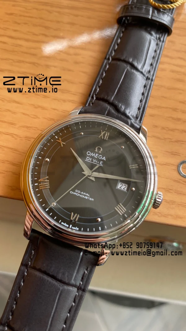 OMEGA De Ville Prestige 39.5mm SS A+F 1:1 Best Edition Black Dial Sliver Markers on Black Leather Strap A2500 - Super Clone Watch | 1:1 Best Version