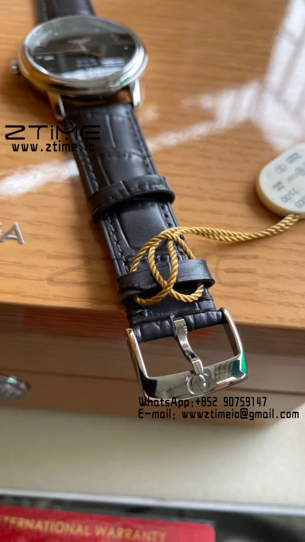 OMEGA De Ville Prestige 39.5mm SS A+F 1:1 Best Edition Black Dial Sliver Markers on Black Leather Strap A2500 - Super Clone Watch | 1:1 Best Version