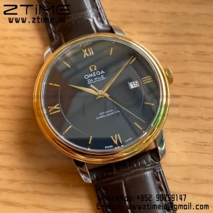 OMEGA De Ville Prestige 39.5mm YG/SS A+F 1:1 Best Edition Μπλε καντράν YG Markers σε καφέ δερμάτινο λουράκι A2500 - Super Clone Watch | 1:1 Best Version