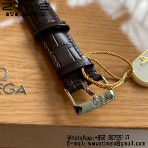 OMEGA De Ville Prestige 39.5mm YG/SS A+F 1:1 Best Edition Μπλε καντράν YG Markers σε καφέ δερμάτινο λουράκι A2500 - Super Clone Watch | 1:1 Best Version