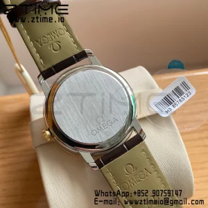 OMEGA De Ville Prestige 39.5mm YG/SS A+F 1:1 Best Edition Μπλε καντράν YG Markers σε καφέ δερμάτινο λουράκι A2500 - Super Clone Watch | 1:1 Best Version