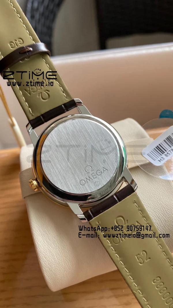 OMEGA De Ville Prestige 39.5mm YG/SS A+F 1:1 Best Edition Μπλε καντράν YG Markers σε καφέ δερμάτινο λουράκι A2500 - Super Clone Watch | 1:1 Best Version