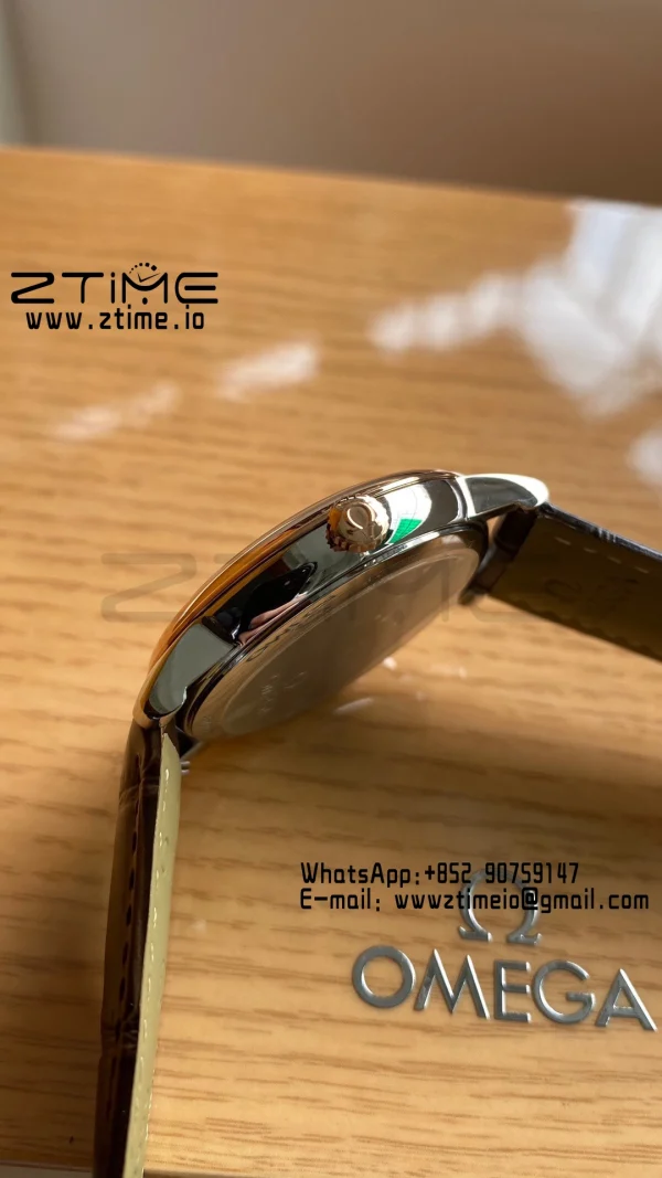 OMEGA De Ville Prestige 39.5mm RG/SS A+F 1:1 Best Edition Blue Dial RG Markers on Brown Leather Strap A2500 - Super Clone Watch | 1:1 Best Version