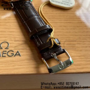 OMEGA De Ville Prestige 39.5mm RG/SS A+F 1:1 Best Edition Blue Dial RG Markers on Brown Leather Strap A2500 - Super Clone Watch | 1:1 Best Version