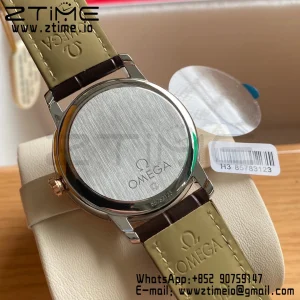 OMEGA De Ville Prestige 39.5mm RG/SS A+F 1:1 Best Edition Blue Dial RG Markers on Brown Leather Strap A2500 - Super Clone Watch | 1:1 Best Version
