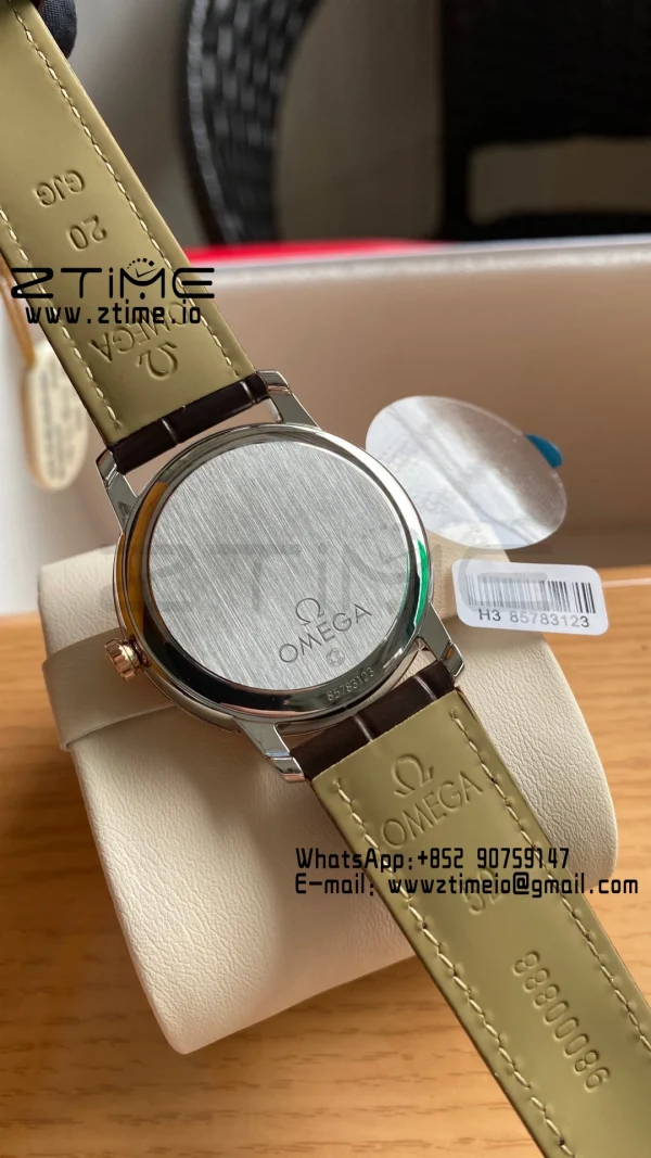 OMEGA De Ville Prestige 39.5mm RG/SS A+F 1:1 Best Edition Blue Dial RG Markers on Brown Leather Strap A2500 - Super Clone Watch | 1:1 Best Version