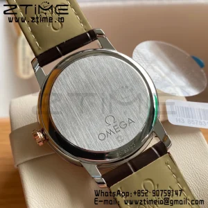 OMEGA De Ville Prestige 39.5mm RG/SS A+F 1:1 Best Edition Blue Dial RG Markers on Brown Leather Strap A2500 - Super Clone Watch | 1:1 Best Version