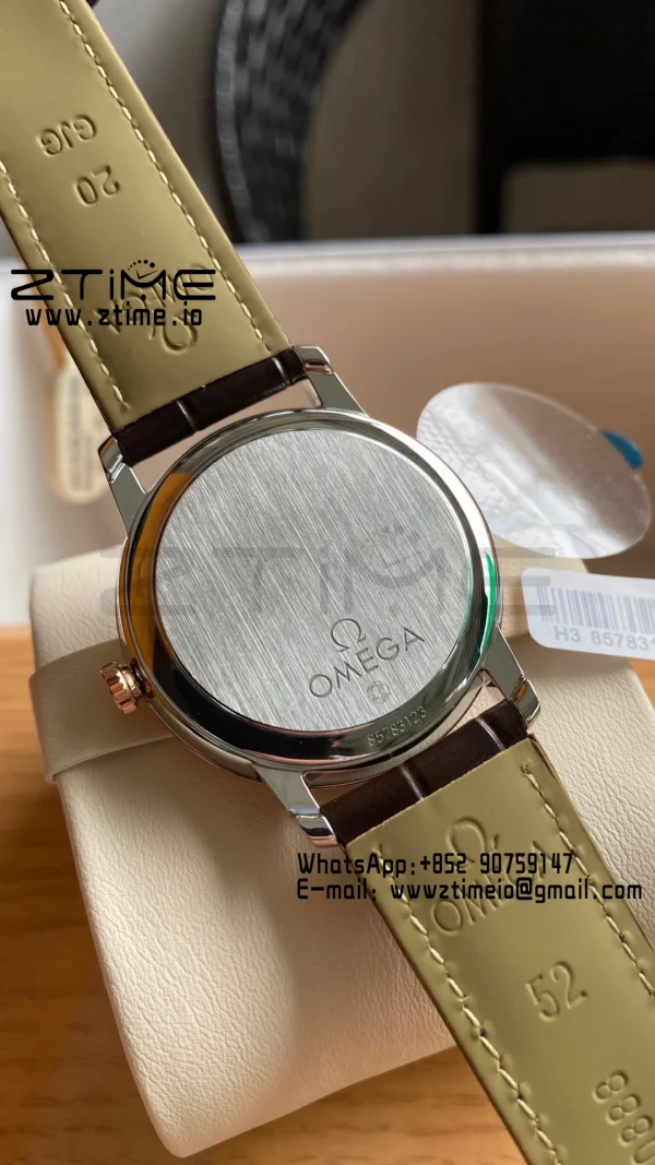 OMEGA De Ville Prestige 39.5mm RG/SS A+F 1:1 Best Edition Blue Dial RG Markers on Brown Leather Strap A2500 - Super Clone Watch | 1:1 Best Version