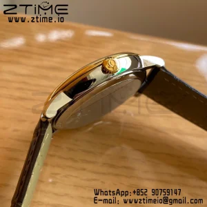 OMEGA De Ville Prestige 39.5mm YG/SS A+F 1:1 Best Edition White Dial YG Markers on Brown Leather Strap A2500 - Super Clone Watch | 1:1 Best Version