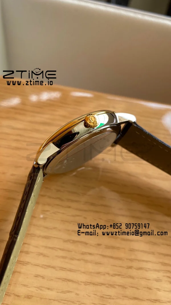 OMEGA De Ville Prestige 39.5mm YG/SS A+F 1:1 Best Edition White Dial YG Markers on Brown Leather Strap A2500 - Super Clone Watch | 1:1 Best Version