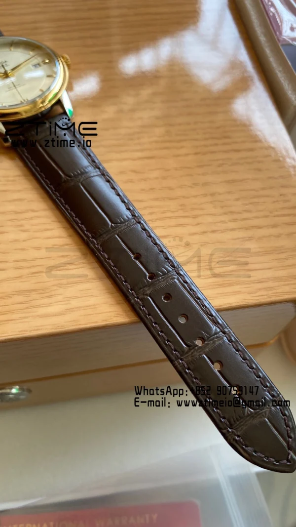 OMEGA De Ville Prestige 39.5mm YG/SS A+F 1:1 Best Edition White Dial YG Markers on Brown Leather Strap A2500 - Super Clone Watch | 1:1 Best Version