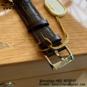 OMEGA De Ville Prestige 39.5mm YG/SS A+F 1:1 Best Edition White Dial YG Markers on Brown Leather Strap A2500 - Super Clone Watch | 1:1 Best Version