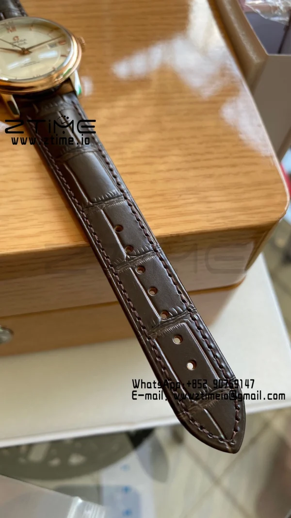 オメガ デ・ヴィル プレステージ 39.5mm RG/SS A+F 1:1 ベスト・エディション ホワイトダイアル RGマーカー ブラウンレザーストラップ A2500 - スーパークローンウォッチ｜1:1 ベスト・バージョン