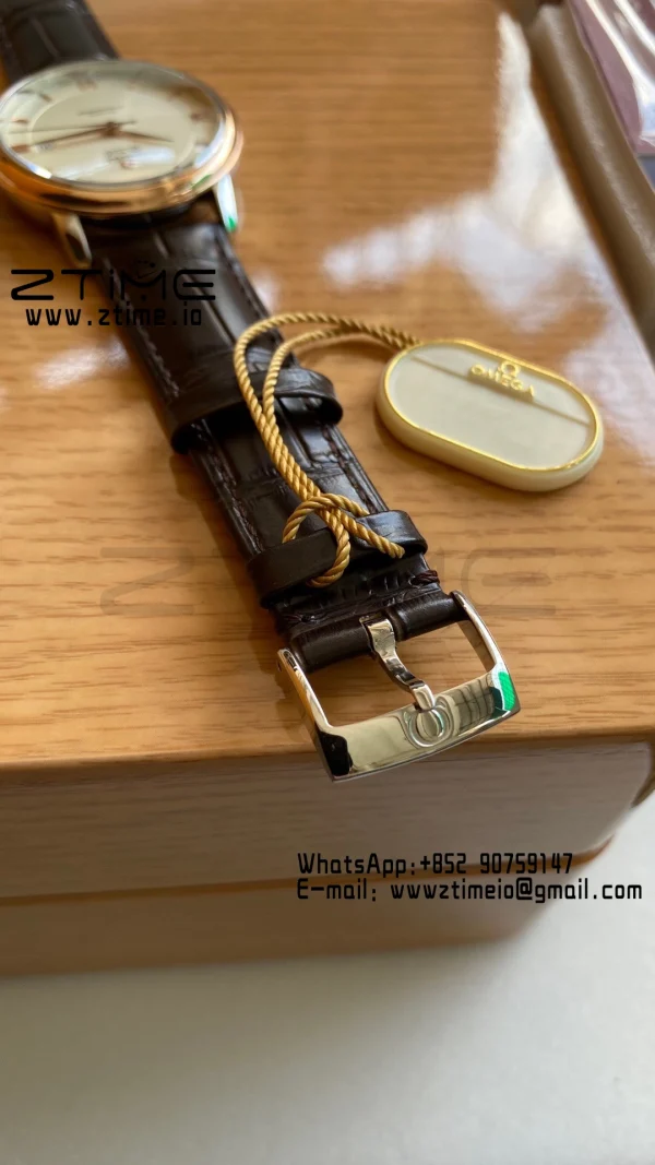 オメガ デ・ヴィル プレステージ 39.5mm RG/SS A+F 1:1 ベスト・エディション ホワイトダイアル RGマーカー ブラウンレザーストラップ A2500 - スーパークローンウォッチ｜1:1 ベスト・バージョン