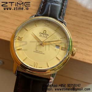 OMEGA De Ville Prestige 39.5mm YG/SS A+F 1:1 Best Edition Yeoolw Dial YG Markers on Brown Leather Strap A2500 - Super Clone Watch | 1:1 Best Version