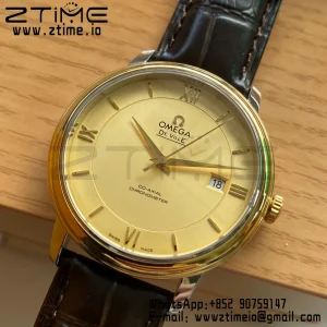 OMEGA De Ville Prestige 39.5mm YG/SS A+F 1:1 Best Edition Yeoolw Dial YG Markers on Brown Leather Strap A2500 - Super Clone Watch | 1:1 Best Version