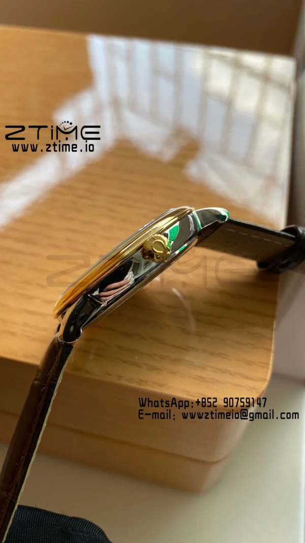 OMEGA De Ville Prestige 39.5mm YG/SS A+F 1:1 Best Edition Yeoolw Dial YG Markers on Brown Leather Strap A2500 - Super Clone Watch | 1:1 Best Version