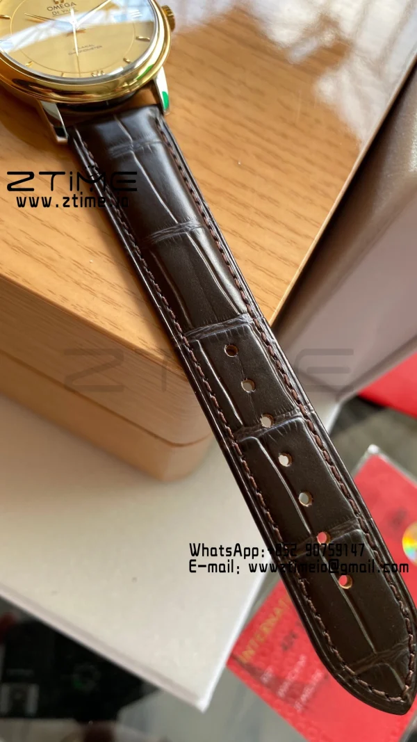 OMEGA De Ville Prestige 39.5mm YG/SS A+F 1:1 Best Edition Yeoolw Dial YG Markers on Brown Leather Strap A2500 - Super Clone Watch | 1:1 Best Version