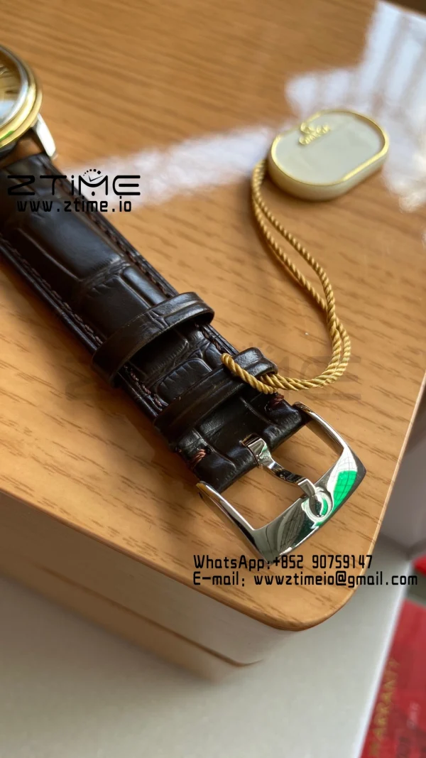 OMEGA De Ville Prestige 39.5mm YG/SS A+F 1:1 Best Edition Yeoolw Dial YG Markers on Brown Leather Strap A2500 - Super Clone Watch | 1:1 Best Version