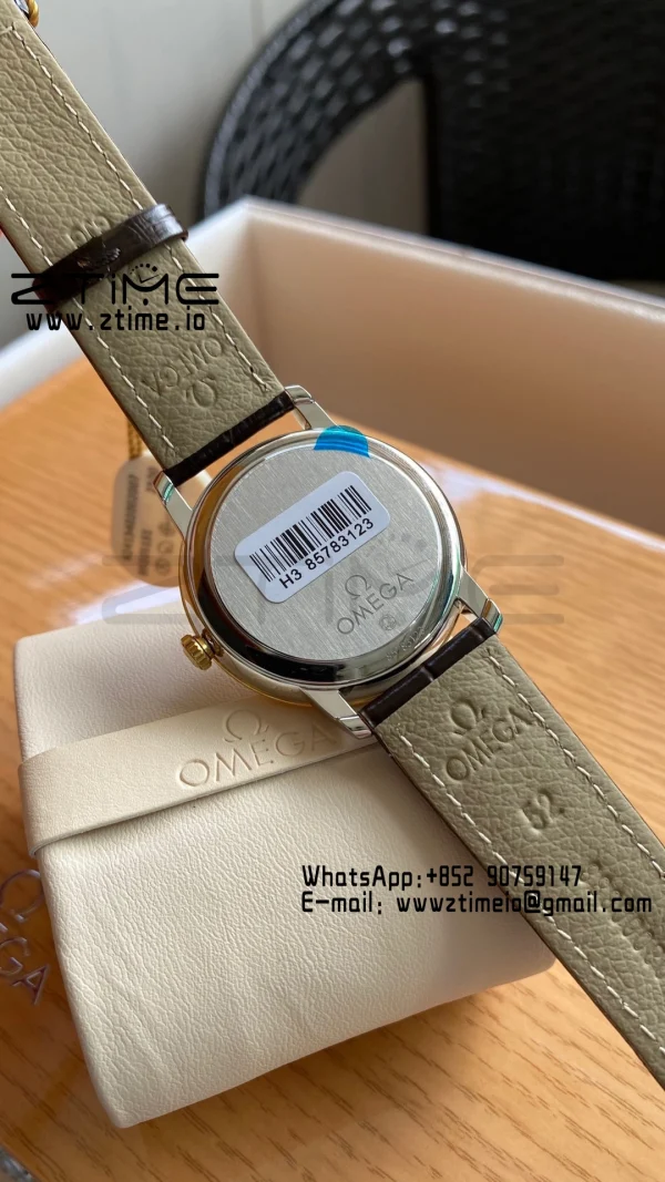 OMEGA De Ville Prestige 39.5mm YG/SS A+F 1:1 Best Edition Yeoolw Dial YG Markers on Brown Leather Strap A2500 - Super Clone Watch | 1:1 Best Version
