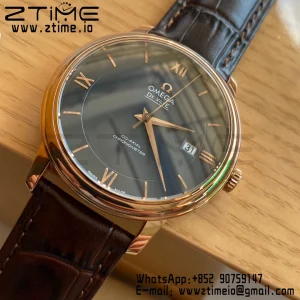 OMEGA De Ville Prestige 39.5mm RG A+F 1:1 Best Edition Μπλε καντράν με δείκτες RG σε καφέ δερμάτινο λουράκι A2500 - Super Clone Watch | 1:1 Best Version
