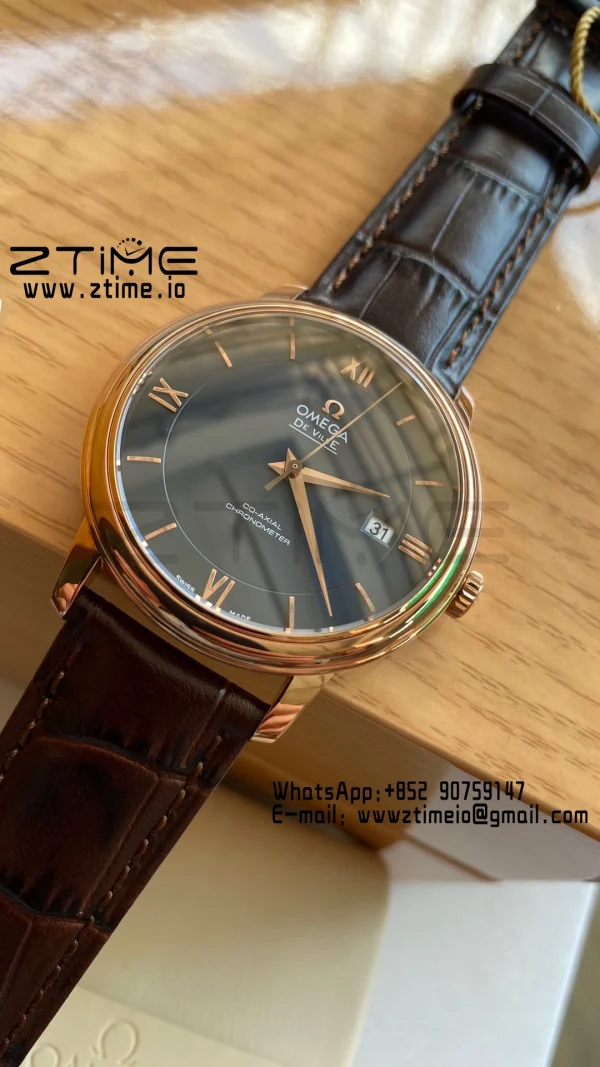 OMEGA De Ville Prestige 39.5mm RG A+F 1:1 Best Edition Μπλε καντράν με δείκτες RG σε καφέ δερμάτινο λουράκι A2500 - Super Clone Watch | 1:1 Best Version