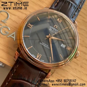 OMEGA De Ville Prestige 39.5mm RG A+F 1:1 Best Edition Μπλε καντράν με δείκτες RG σε καφέ δερμάτινο λουράκι A2500 - Super Clone Watch | 1:1 Best Version
