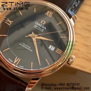 OMEGA De Ville Prestige 39.5mm RG A+F 1:1 Best Edition Μπλε καντράν με δείκτες RG σε καφέ δερμάτινο λουράκι A2500 - Super Clone Watch | 1:1 Best Version