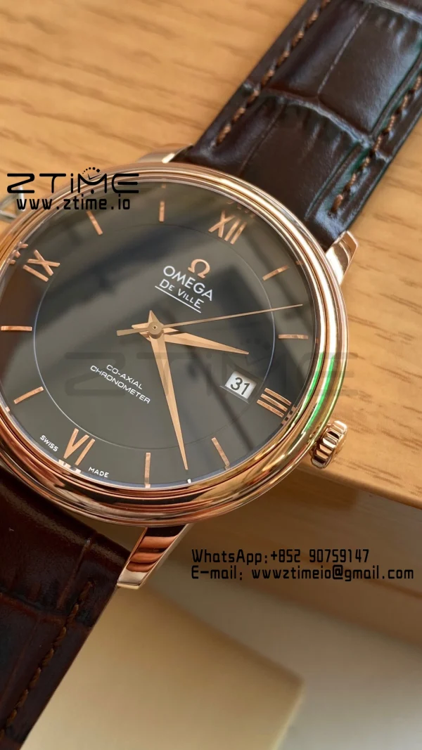 OMEGA De Ville Prestige 39.5mm RG A+F 1:1 Best Edition Μπλε καντράν με δείκτες RG σε καφέ δερμάτινο λουράκι A2500 - Super Clone Watch | 1:1 Best Version