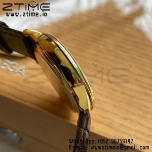 OMEGA De Ville Prestige 39.5mm YG/SS A+F 1:1 Best Edition Μπλε καντράν YG Markers σε καφέ δερμάτινο λουράκι A2500 - Super Clone Watch | 1:1 Best Version