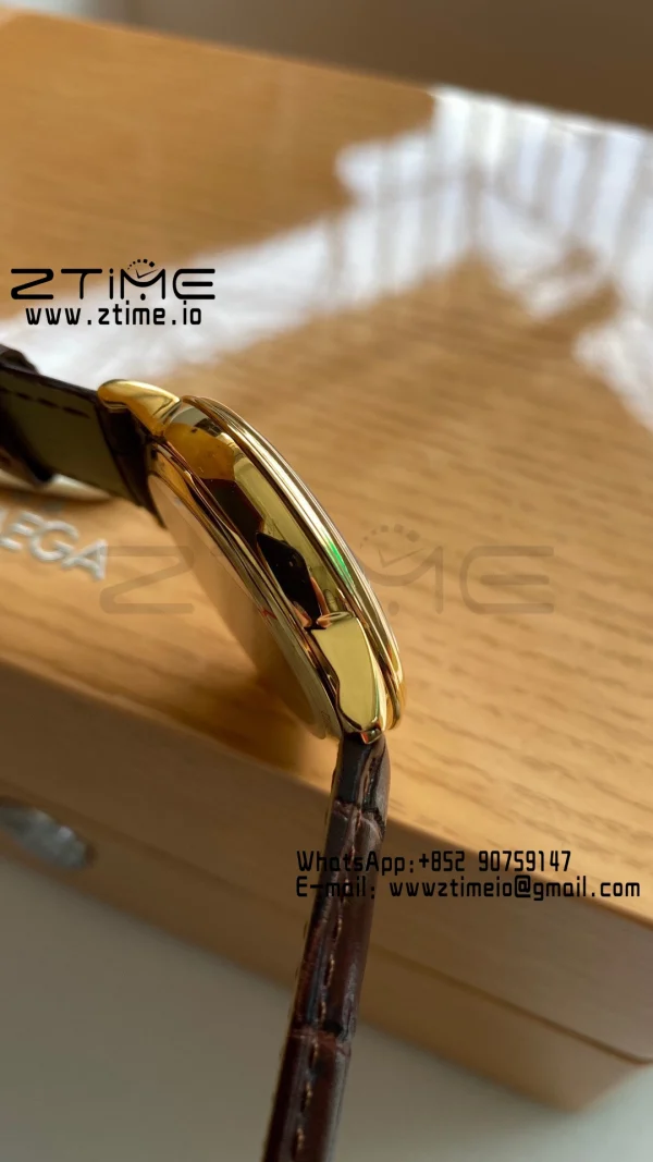 OMEGA De Ville Prestige 39.5mm YG/SS A+F 1:1 Best Edition Μπλε καντράν YG Markers σε καφέ δερμάτινο λουράκι A2500 - Super Clone Watch | 1:1 Best Version