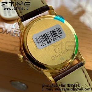 OMEGA De Ville Prestige 39.5mm YG/SS A+F 1:1 Best Edition Μπλε καντράν YG Markers σε καφέ δερμάτινο λουράκι A2500 - Super Clone Watch | 1:1 Best Version