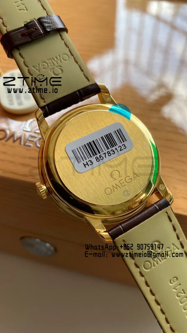 OMEGA De Ville Prestige 39.5mm YG/SS A+F 1:1 Best Edition Μπλε καντράν YG Markers σε καφέ δερμάτινο λουράκι A2500 - Super Clone Watch | 1:1 Best Version