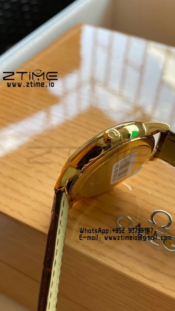 OMEGA De Ville Prestige 39.5mm YG/SS A+F 1:1 Best Edition Μπλε καντράν YG Markers σε καφέ δερμάτινο λουράκι A2500 - Super Clone Watch | 1:1 Best Version
