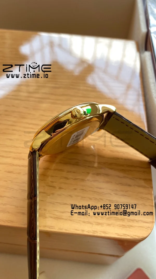 OMEGA De Ville Prestige 39.5mm YG  A+F 1:1 Best Edition Wite Dial YG Markers on Brown Leather Strap A2500 - Super Clone Watch | 1:1 Best Version