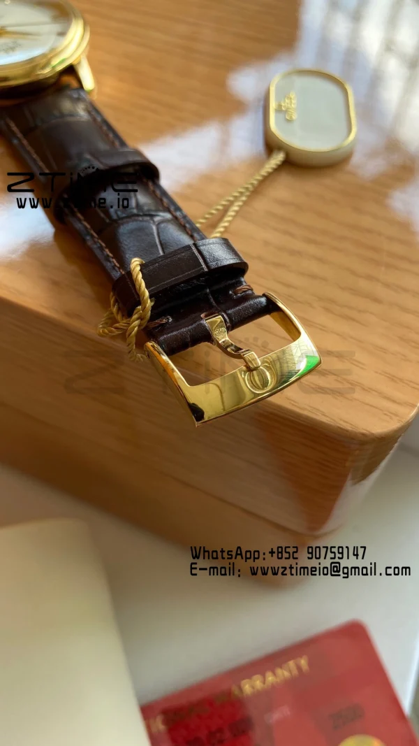 OMEGA De Ville Prestige 39.5mm YG  A+F 1:1 Best Edition Wite Dial YG Markers on Brown Leather Strap A2500 - Super Clone Watch | 1:1 Best Version
