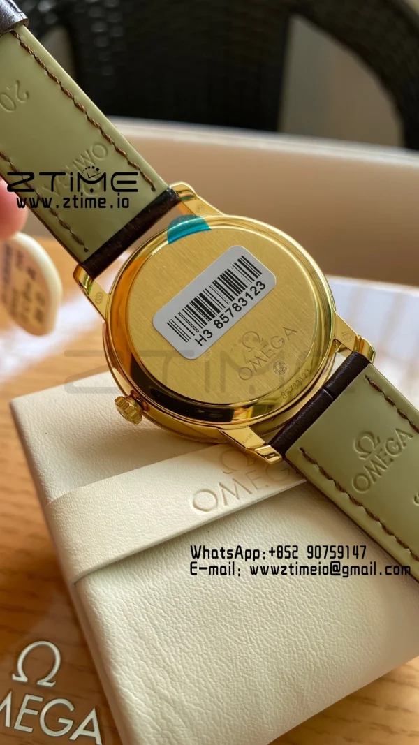 OMEGA De Ville Prestige 39.5mm YG  A+F 1:1 Best Edition Wite Dial YG Markers on Brown Leather Strap A2500 - Super Clone Watch | 1:1 Best Version