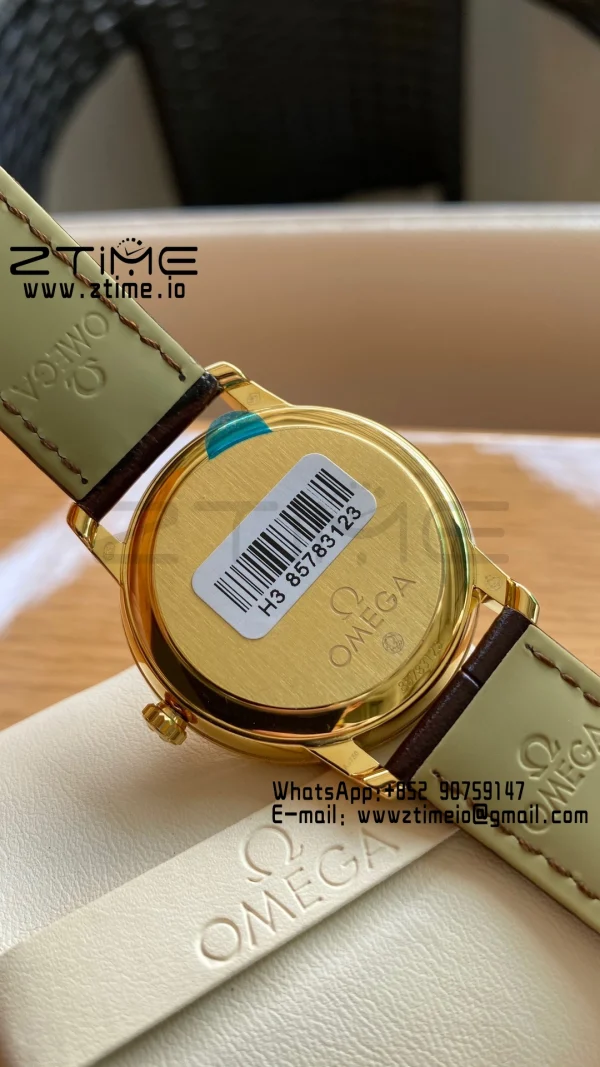 OMEGA De Ville Prestige 39.5mm YG  A+F 1:1 Best Edition Wite Dial YG Markers on Brown Leather Strap A2500 - Super Clone Watch | 1:1 Best Version