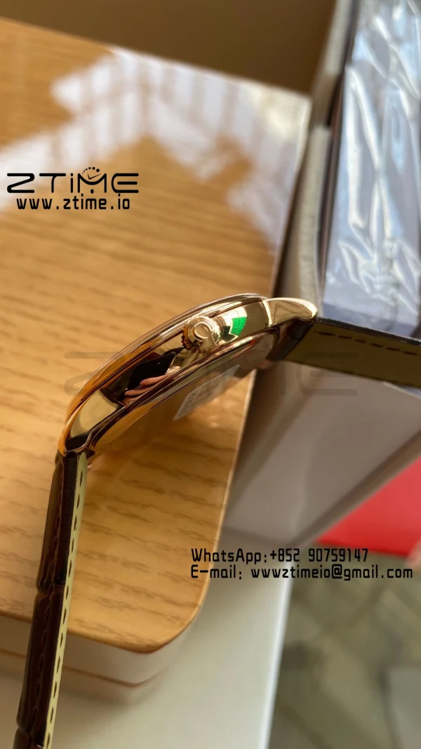 OMEGA De Ville Prestige 39.5mm RG  A+F 1:1 Best Edition Wite Dial RG Markers on Brown Leather Strap A2500 - Super Clone Watch | 1:1 Best Version