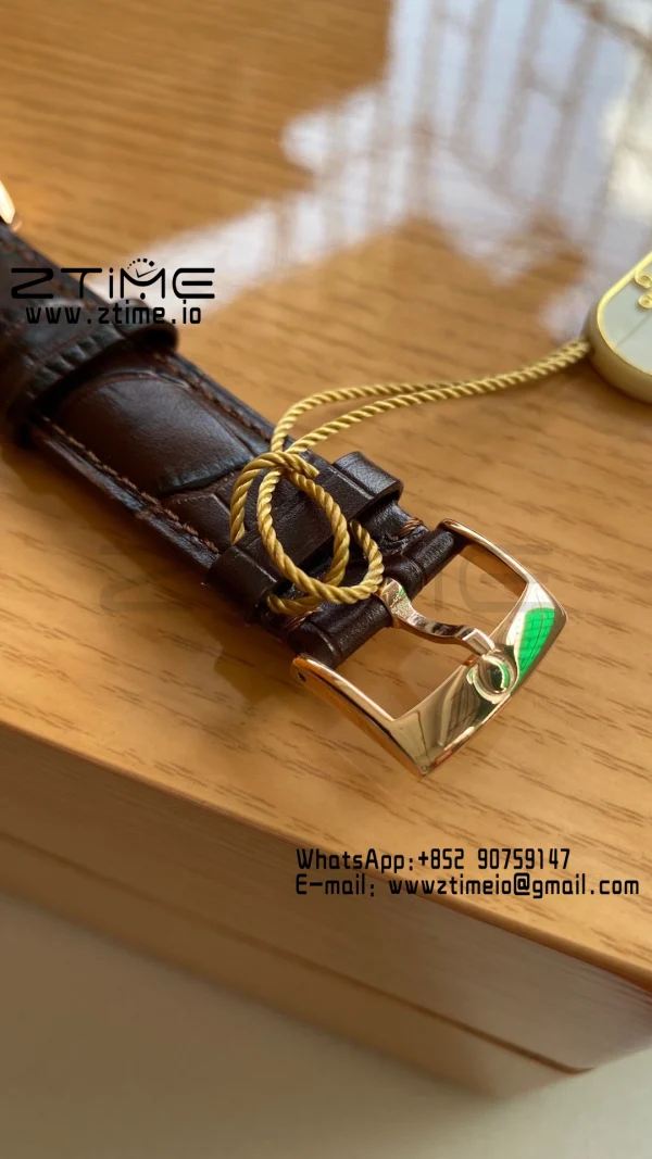 OMEGA De Ville Prestige 39.5mm RG  A+F 1:1 Best Edition Wite Dial RG Markers on Brown Leather Strap A2500 - Super Clone Watch | 1:1 Best Version