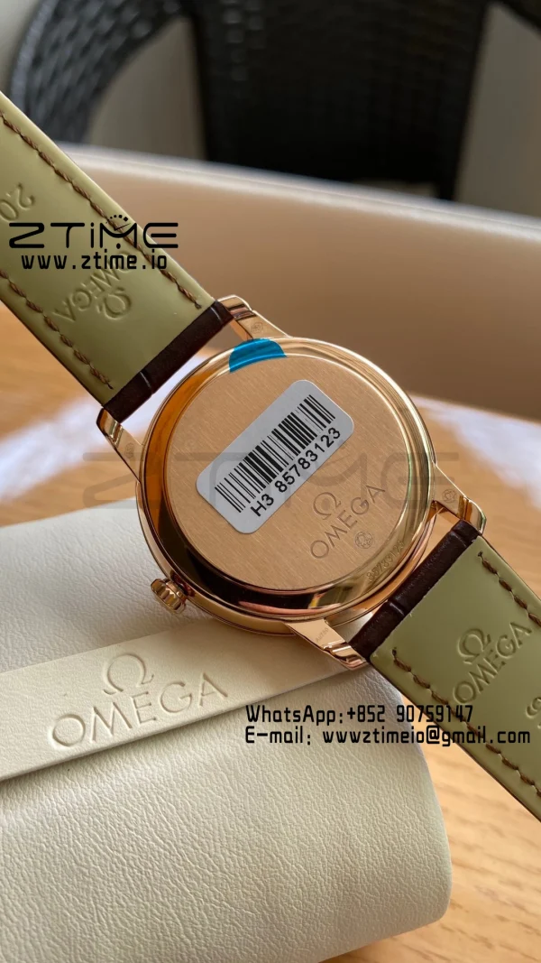 OMEGA De Ville Prestige 39.5mm RG  A+F 1:1 Best Edition Wite Dial RG Markers on Brown Leather Strap A2500 - Super Clone Watch | 1:1 Best Version