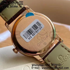 OMEGA De Ville Prestige 39.5mm RG  A+F 1:1 Best Edition Wite Dial RG Markers on Brown Leather Strap A2500 - Super Clone Watch | 1:1 Best Version