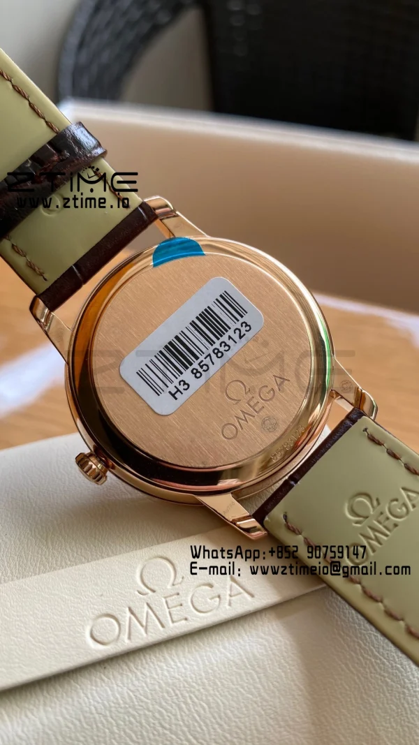 OMEGA De Ville Prestige 39.5mm RG  A+F 1:1 Best Edition Wite Dial RG Markers on Brown Leather Strap A2500 - Super Clone Watch | 1:1 Best Version