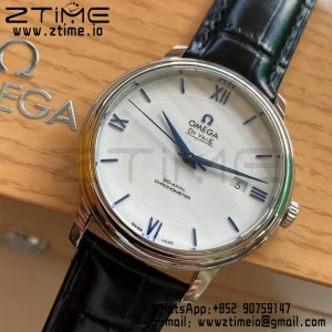 OMEGA De Ville Prestige 424.53.40.20.04.001 39.5mm SS A+F 1:1 Best Edition White Dial Blue Markers on Black Leather Strap A2500 - Super Clone Watch | 1:1 Best Version