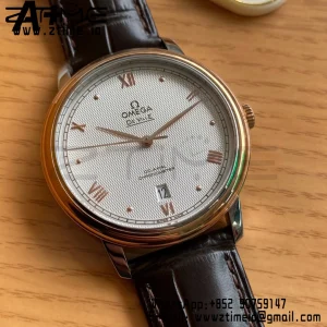 OMEGA De Ville Prestige 39.5mm RG/SS A+F 1:1 Best Edition White Diamond-shaped Dial RG Markers on Black Leather Strap A2500 - Super Clone Watch | 1:1 Best Version